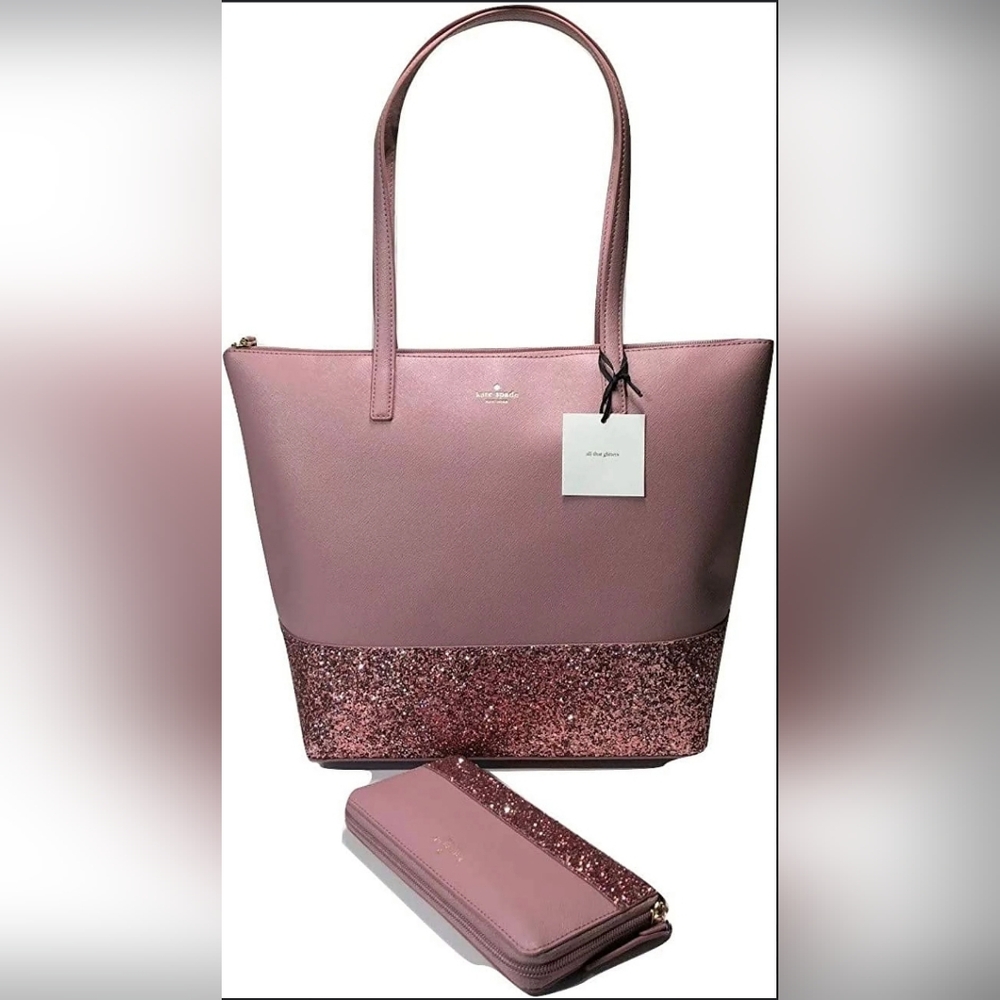 Kate Spade Greta Court Pink Penny Sparkly Glitter Tote Bag Purse Handbag